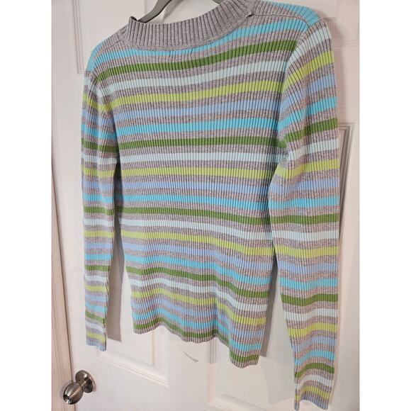 Vintage st johns bay Womens y2k stripe v neck rib knit sweater 261 large - Picture 6 of 6